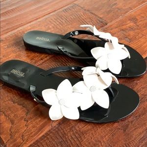 Melissa black & white jelly thong sandals Sz 8